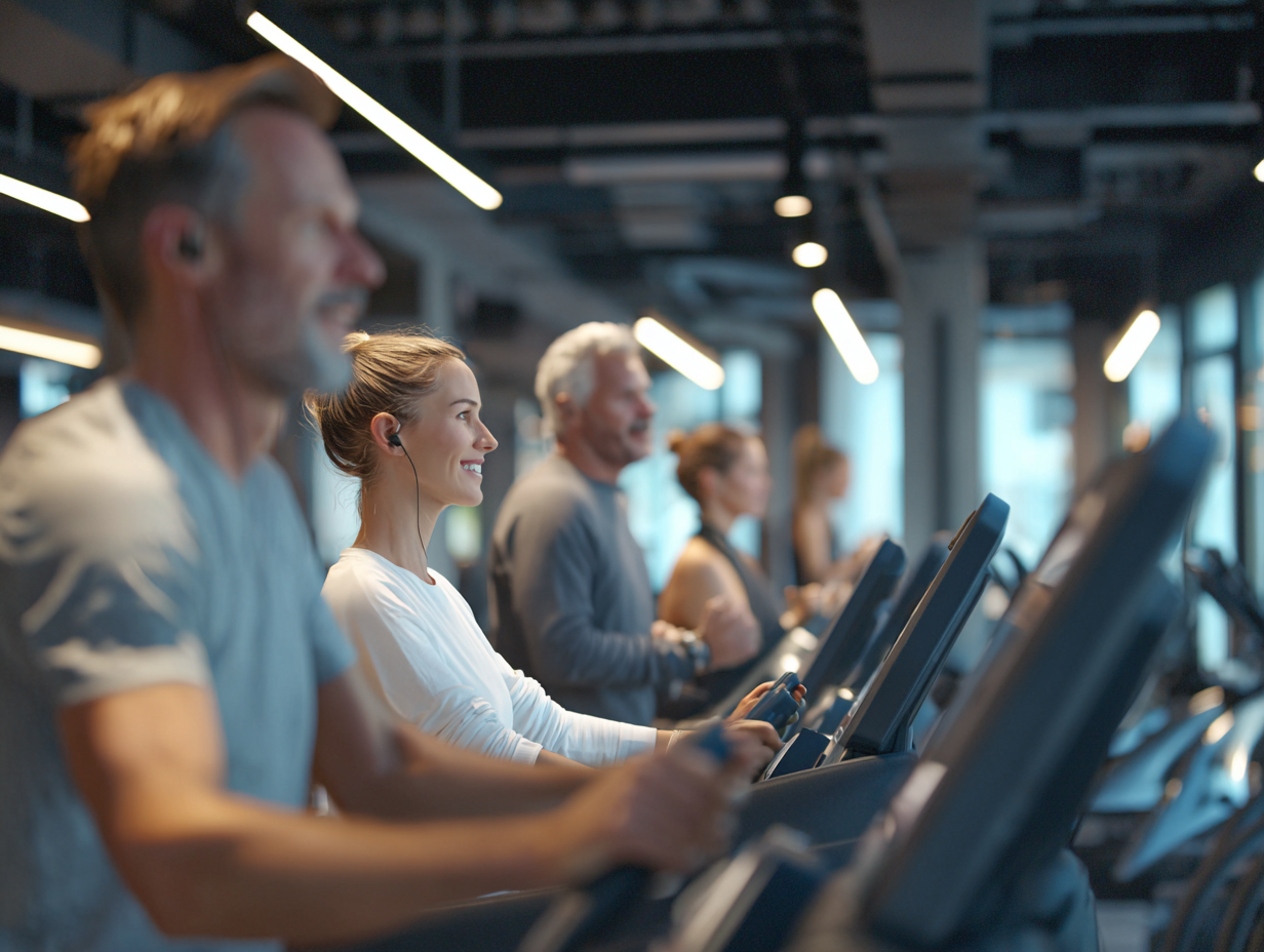 Професійні інструктори працюють з людьми різного віку в сучасному фітнес-центрі